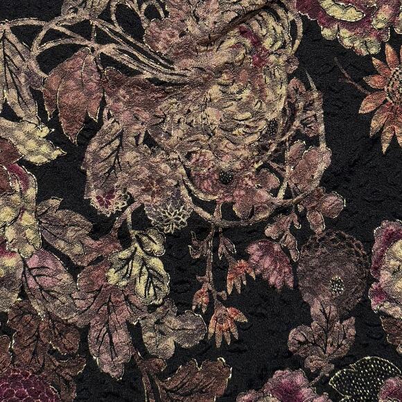 MSK Top 3/4 Sleeve Floral Cottage Romantic Earthy Cowl Neck Metallic Black 1X - Picture 6 of 8